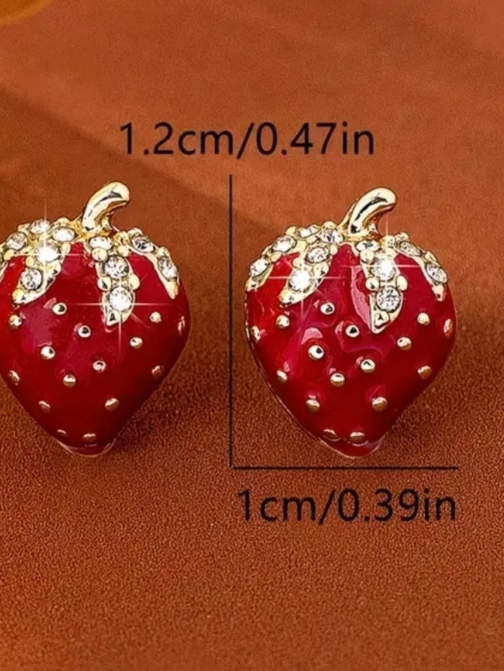 Small Red Strawberry Crystal Stud Earrings -golden Seeds Stud Earrings - Picture 5 of 5